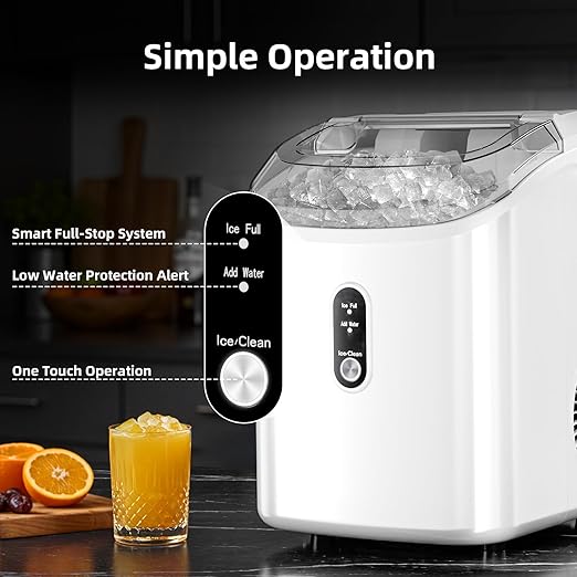 Antarctic Star Nugget Ice Maker Countertop with Soft Chewable Ice, Portable Sonic Ice Maker with Basket and Scoop, Removable Top Cover, Auto-Cleaning for Home/Party/RV/Camping