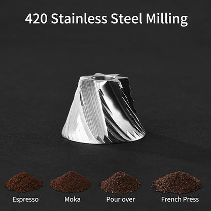 Manual Coffee Grinder by Suvykep — 7 Star Coffee Grinder Manual with 25g Capacity, CNC Stainless Steel Espresso Grinder with 55 Grind Settings — For Espresso, French Press, Pour Over (Grey)