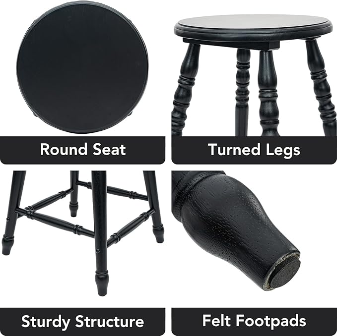 chairus 24" Black Backless Counter Height Bar Stools Set of 2, Farmhouse Wooden Counter Stools with Round Seat & Turned Legs, Rustic Vintage Colonial Short Bar Chairs for Kitchen Island