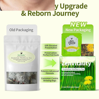 ZenVitality - Dandelion Wolfberry Tea dandelion Leaf & Root tea Organic 15 Bags Supports Kidneys & Liver Health Goji Berry Chrysanthemum Cassia Seed tea-Non-GMO Support Digestion & Boost Immune System