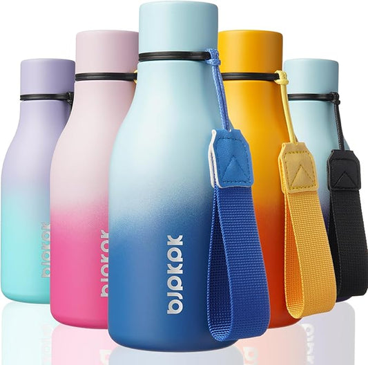 BJPKPK Insulated Water Bottles, 12oz Stainless Steel Metal Water Bottle with Strap, BPA Free Leak Proof Jugs, Mugs, Flasks, Reusable Thermal Flasks for Sports & Travel, Sky