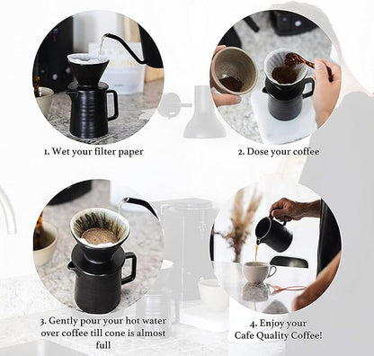 SOTECH Pour Over Coffee Maker Set All in 1 Coffee Kits- 304 Stainless Steel Kettle with Thermometer Coffee Grinder Coffee Dripper & Server of Portable Travel Bag For Outdoor Camping