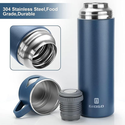 Stainless Steel Thermo 700ml/23.7oz Vacuum Insulated Bottle with Cup for Coffee Hot drink and Cold drink water flask.(Blue,Single)