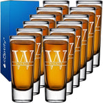 Load image into Gallery viewer, Personalized Shot Glasses Set of 12 Custom 2 oz Cordial Shot Glass Initial and Name for Gifts, Weddings, Birthdays, Party, Event, Decorations
