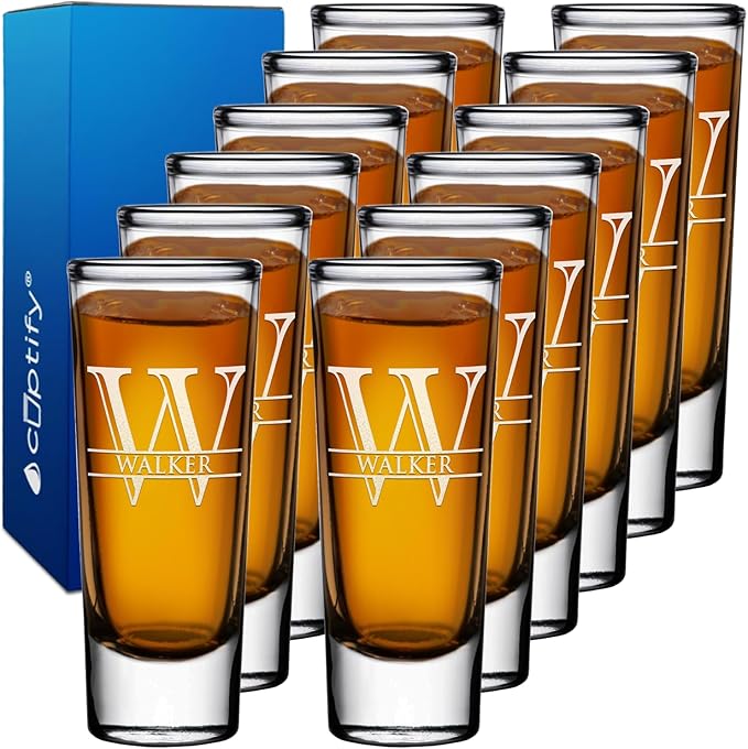 Personalized Shot Glasses Set of 12 Custom 2 oz Cordial Shot Glass Initial and Name for Gifts, Weddings, Birthdays, Party, Event, Decorations
