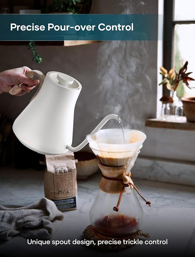 Electric Kettle, Gooseneck Electric Kettle, ±1℉ Precise Temperature Control, Stainless Steel Interior, Quick Heating for Pour Over Coffee, Tea & Boiling Water, 0.9L (Cream White)