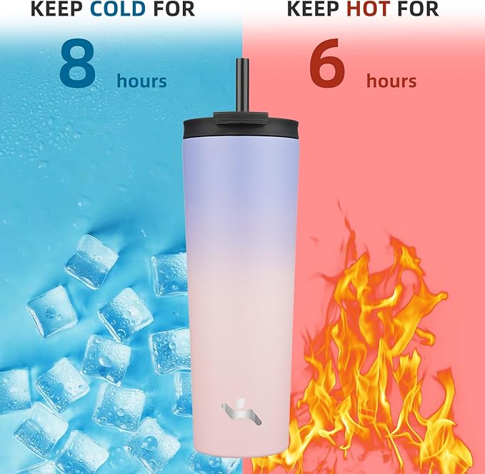 30 OZ Insulated Tumbler with Lid and 2 Straws Stainless Steel Water Bottle Vacuum Travel Mug Coffee Cup,Pastel Sunset