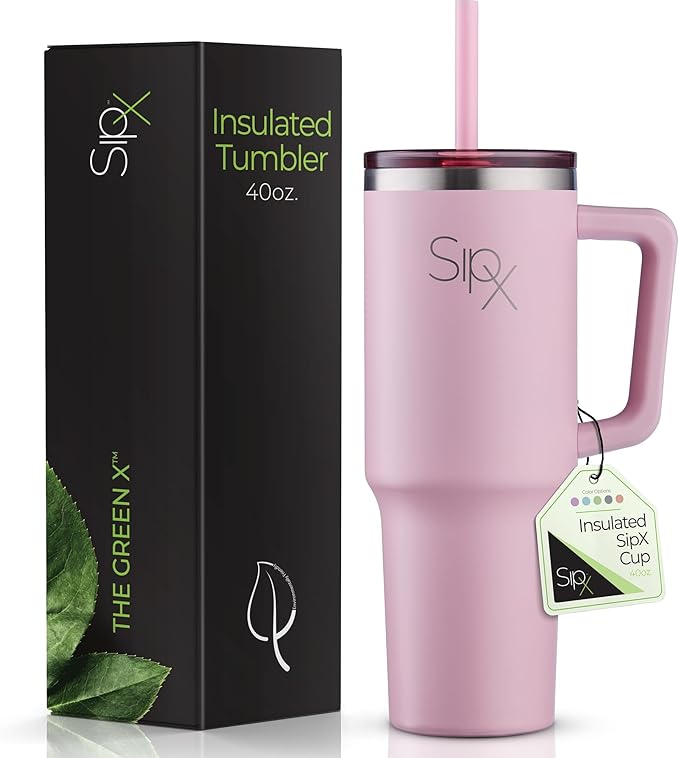 SIPX™ Insulated Tumbler With Lid And Straw, 40oz. Tumbler With Handle Keeps Cold 12 Hours, Water Bottle Thermos With Lid, BPA-Free Reusable Insulated Coffee Tumblers, Travel Mug Great For Beach Party