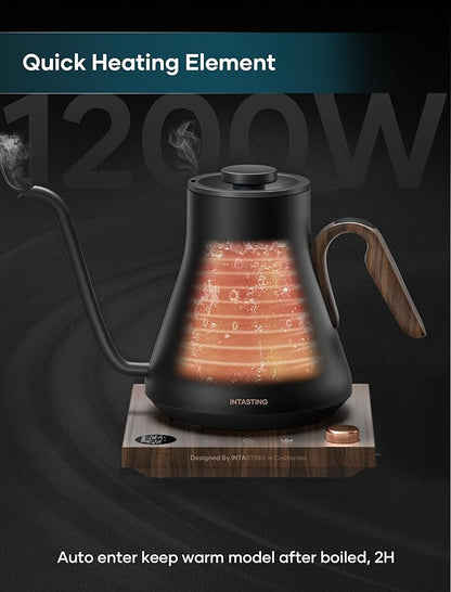 Electric Kettle, Gooseneck Electric Kettle, ±1℉ Precise Temperature Control, Stainless Steel Interior, Quick Heating for Pour Over Coffee, Tea & Boiling Water, 0.9L (Onyx Black)