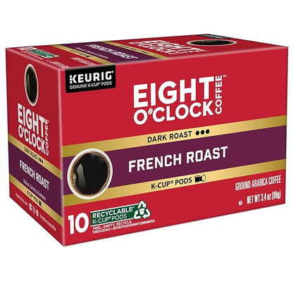 Eight O'Clock Coffee French Roast, Single-Serve Coffee K-Cup Pods, Dark Roast, 60 Count (6 packs of 10)