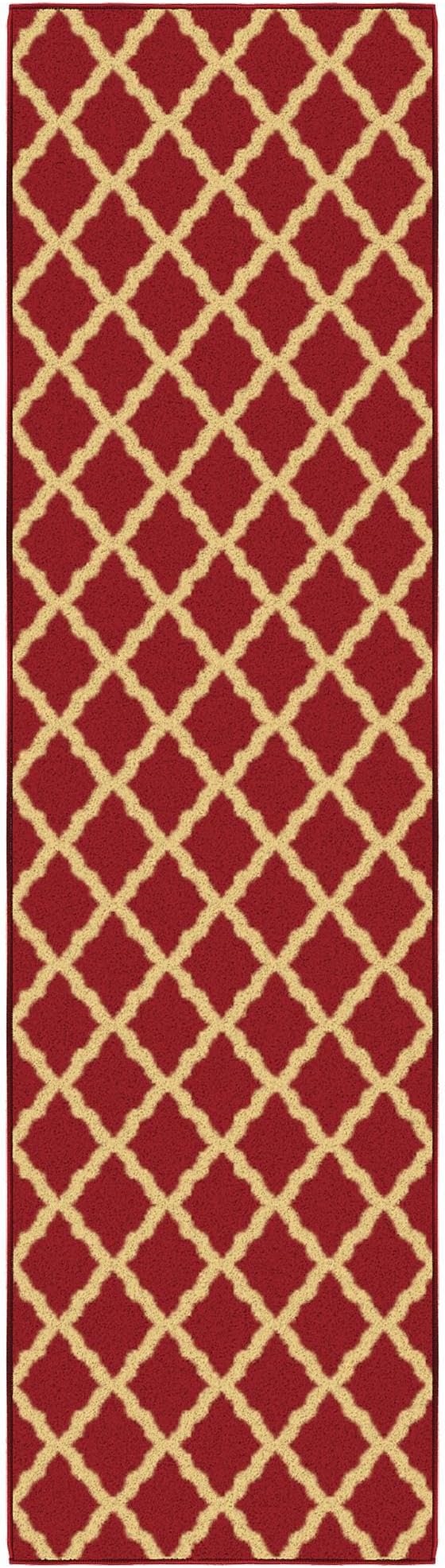 Ottomanson Hallway Runner Rug 1'10" x 7' Non Slip Trellis Area Rugs Easy to Clean Laundry Rug Runner Durable & Pet Friendly Floor Carpet Runners for Hallways Entryway Living Room Kitchen Bathroom, Red