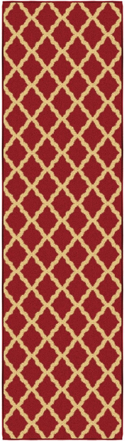 Ottomanson Hallway Runner Rug 1'10" x 7' Non Slip Trellis Area Rugs Easy to Clean Laundry Rug Runner Durable & Pet Friendly Floor Carpet Runners for Hallways Entryway Living Room Kitchen Bathroom, Red