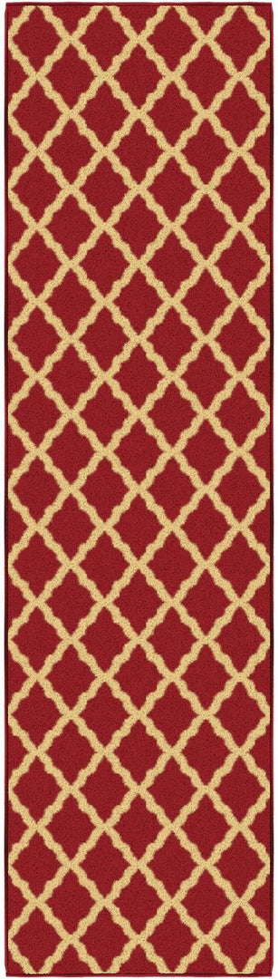 Ottomanson Hallway Runner Rug 1'10" x 7' Non Slip Trellis Area Rugs Easy to Clean Laundry Rug Runner Durable & Pet Friendly Floor Carpet Runners for Hallways Entryway Living Room Kitchen Bathroom, Red