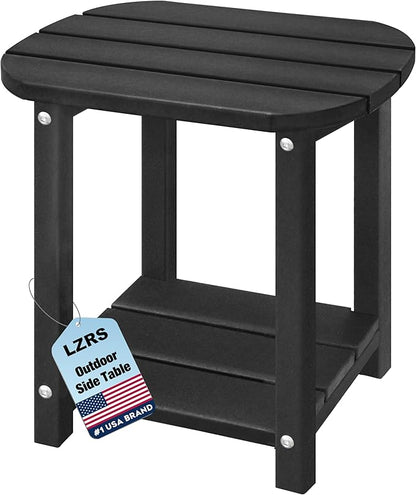 LZRS Outdoor Side Table - 2-Tier Adirondack HDPE Patio End Table for Pool, Porch,Balcony & Backyard,Weather Resistance for Indoor and Outdoor use(Black)