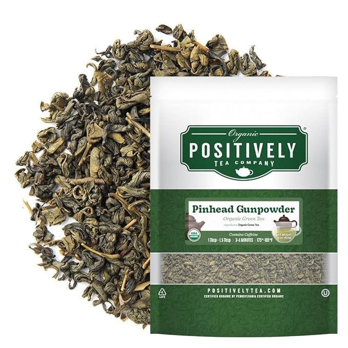 Organic Positively Tea Company, Pinhead Gunpowder Green Tea, Loose Leaf, 16 Ounce