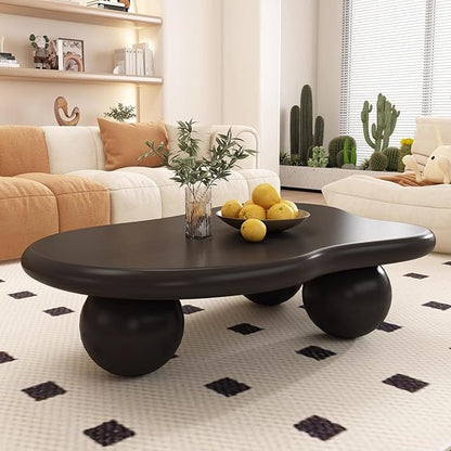 Cloud Coffee Table for Living Room with Round Corners Modern Style Center Table with 3 Ball-Shaped Legs Wood Tea Table for Small Space Apartment Easy Assembly (Black W48 * D36 * H14inch)