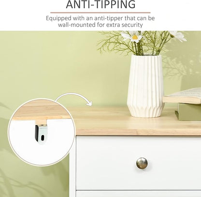 HOMCOM Sideboard with Solid Wood Countertop, Modern Kitchen Storage Cabinet, Coffee Bar Cabinet with 3 Drawers, Doors and Adjustable Shelf, White