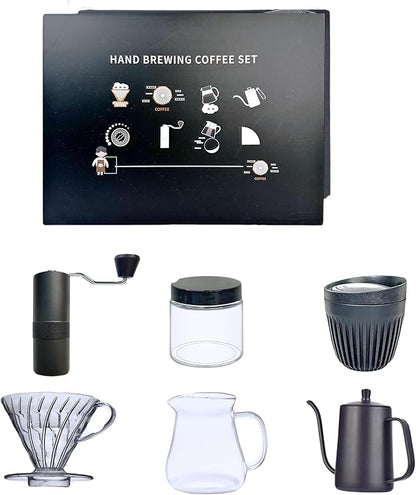 DS&DV Coffee Maker Set,Incl,Conical Filter Cup, Server, Pour Over Kettle, Cup, Manual Grinder,Hand Brewing for Camping and Traveling Personal Bar (6 in 1 Coffee Makers)