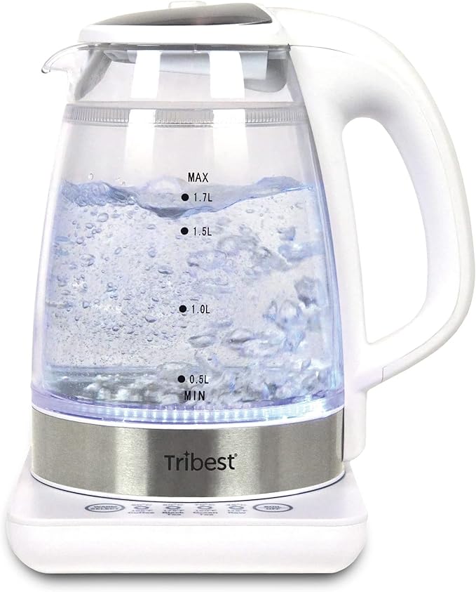 Tribest GKD-450 Hot Water Kettle, Electric Water Boiler & Water Warmer with Glass Tea Kettle, 110V, White