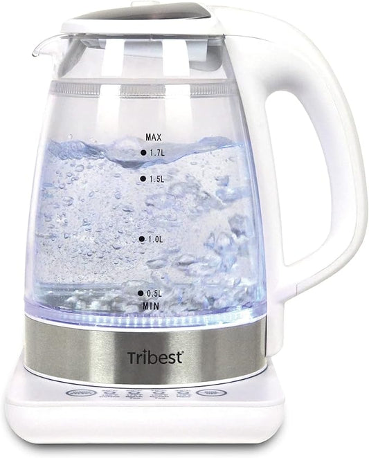 Tribest GKD-450 Hot Water Kettle, Electric Water Boiler & Water Warmer with Glass Tea Kettle, 110V, White