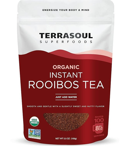 Terrasoul Superfoods Organic Instant Rooibos Tea, 3.5oz – Naturally Caffeine-Free Herbal Tea, USDA Organic & Antioxidant-Rich