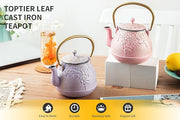Cast Iron Teapot, TOPTIER Japanese Cast Iron Tea Pot with Infuser for Loose Leaf and Tea Bags, Stovetop Safe Cast Iron Tea Kettle Coated with Enameled Interior for 40 oz (1200 ml), Blush Pink
