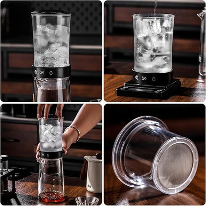 Bincoo Glass Ice Coffee Dripper with Adjustable Dripe Flow Control, Cold Brew Coffee Maker - 450ML, Precision Drip Brewer Tower for Smooth, Low-Acidity Cold Brew Concentrate