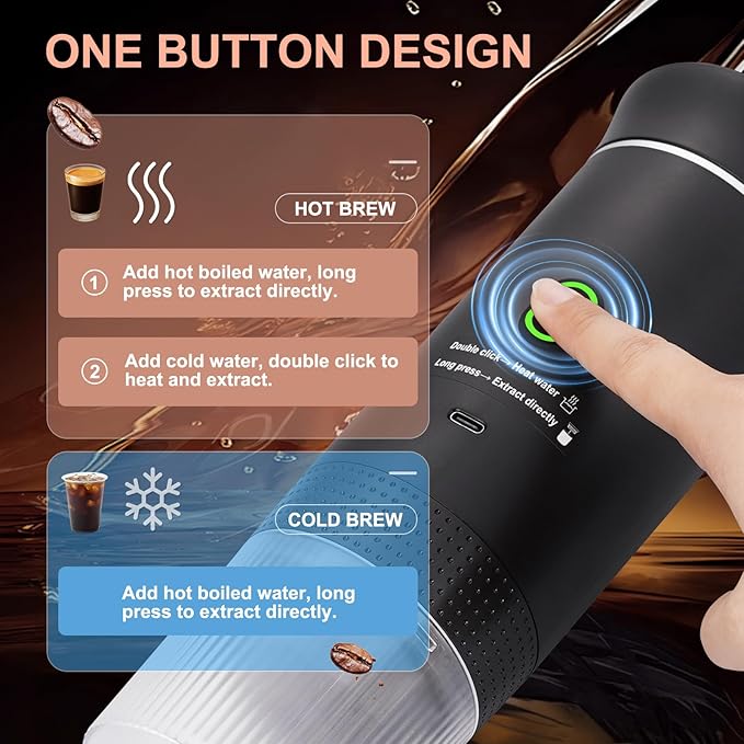 Portable Coffee Maker Set, Electric Espresso Machine & Manual Coffee Bean Grinder, Self-Heating Coffee Kit for Ground Coffee and Small & Big Capsules for Home Car Travel Camping Hiking