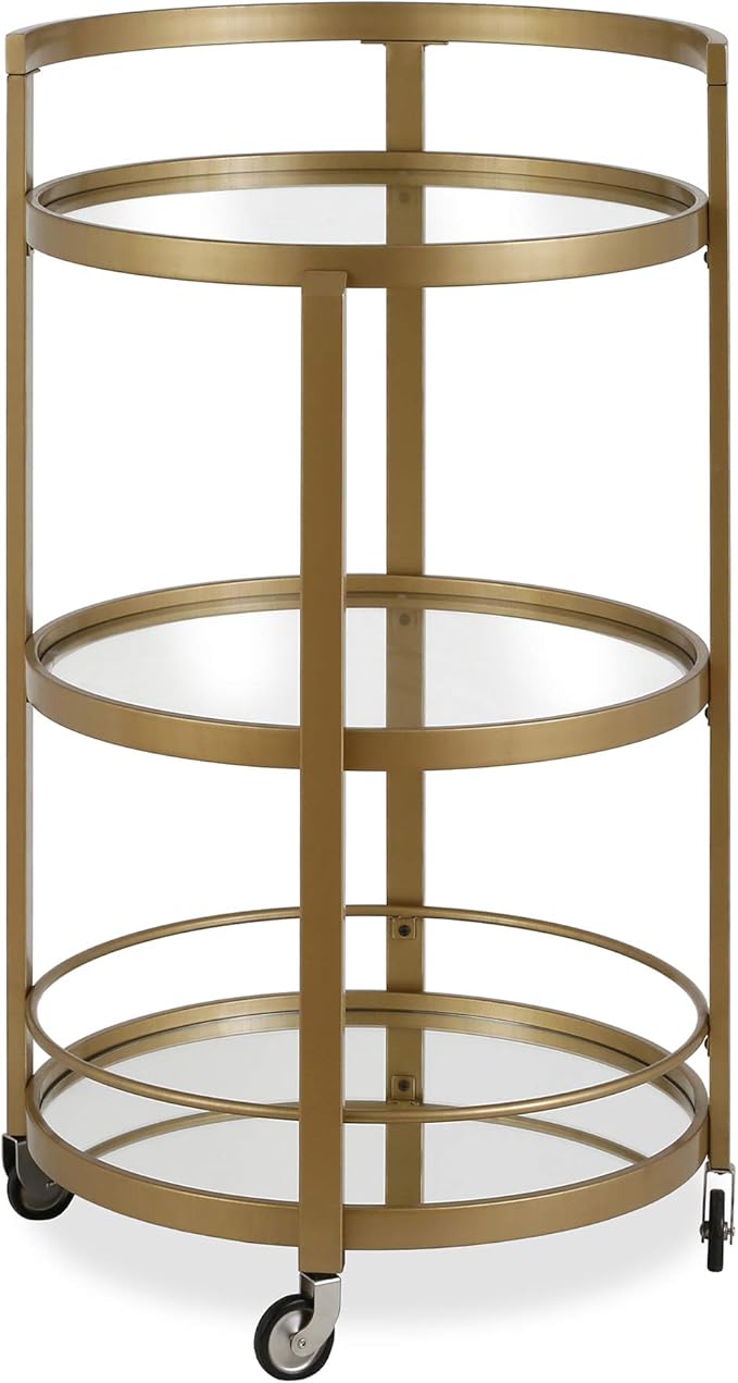 Henn&Hart 21" Wide Round Bar Cart in Brass, Bar Carts for the Home