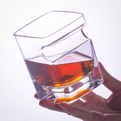 KAMMAK Whiskey Glasses with Cigar Rest, 10.82 oz (320 ml) Old Fashioned Tumbler, Thick Base Glass & Integrated Cigar Holder, Delicate Rim Seamless Design for Bourbon Scotch