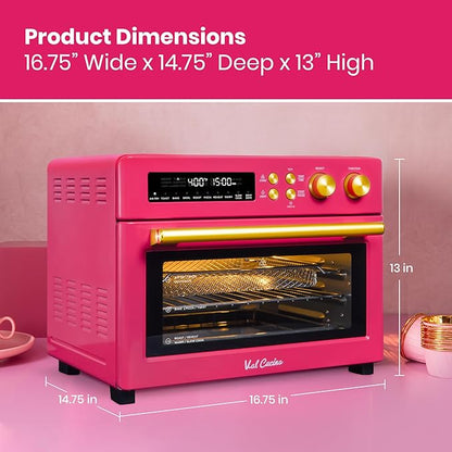 Limited Edition Happy Pink Infrared Heating Air Fryer Toaster Oven, Extra Large Countertop Convection Oven 10-in-1 Combo, 6-Slice Toast, Enamel Baking Pan Easy Clean with Recipe Book