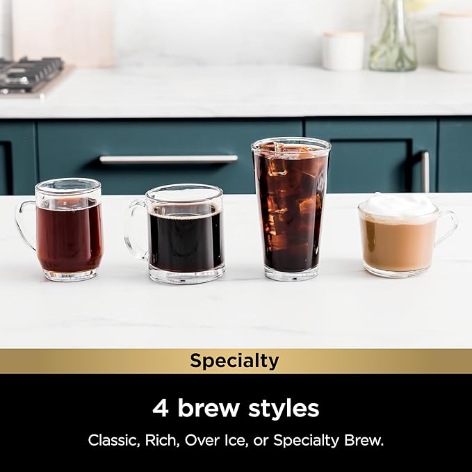 Ninja Pods & Grounds Specialty Single-Serve Coffee Maker, K-Cup Pod Compatible, Built-In Milk Frother, 6-oz. Cup to 24-oz. Travel Mug Sizes, Iced Coffee Maker, Glacier Blue, PB051GB