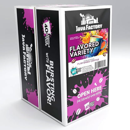 Java Factory Flavored Coffee Pods, Assorted Sampler, Variety Pack, Compatible with K Cup Brewers Including 2.0, 40 Count