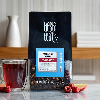 Tiesta Tea - Raspberry Razzle Tea, Loose Leaf, Raspberry Hibiscus Herbal Tea, Premium Caffeine-Free Tea Blend, Make Hot or Iced & Up to 200 Cups, 16 oz Resealable Bulk Pouch
