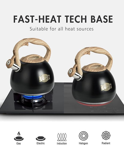 POLIVIAR Tea Kettle, 2.7 Quart Stovetop Tea Kettle, Audible Whistling Teapot, Food Grade Stainless Steel for Anti-Rust, Anti Hot Handle, Suitable for All Heat Sources (JX2022-MH30)