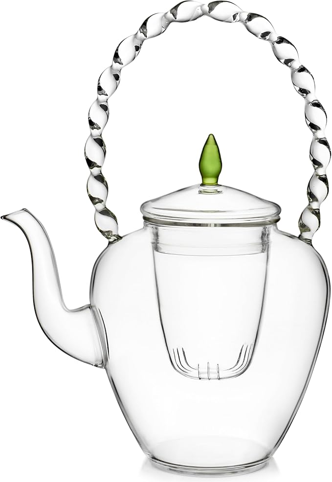 Teabloom Emerald Teapot - Special Edition Elegant Petite Borosilicate Glass Teapot (24-ounce) with Removable Loose Leaf Tea Glass Infuser