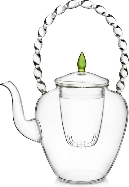 Teabloom Emerald Teapot - Special Edition Elegant Petite Borosilicate Glass Teapot (24-ounce) with Removable Loose Leaf Tea Glass Infuser