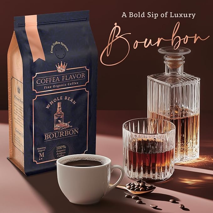 Bourbon Flavored Whole Bean Coffee – 100% Arabica, Single Origin, Medium Roast, Rich and Smoky Flavor, Naturally Sweetened – Perfect for Cold Brew – by Coffea Flavor