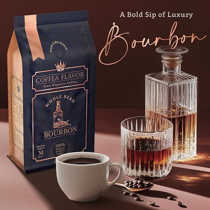 Bourbon Flavored Whole Bean Coffee – 100% Arabica, Single Origin, Medium Roast, Rich and Smoky Flavor, Naturally Sweetened – Perfect for Cold Brew – by Coffea Flavor