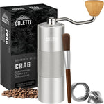 Load image into Gallery viewer, COLETTI Crag Manual Coffee Grinder — Hand Coffee Grinder — CNC Burr Precision Hand Grind, Heavy Duty for Travel, Camping, Hiking &amp; Adventure – Includes Brush [Silver Coat]