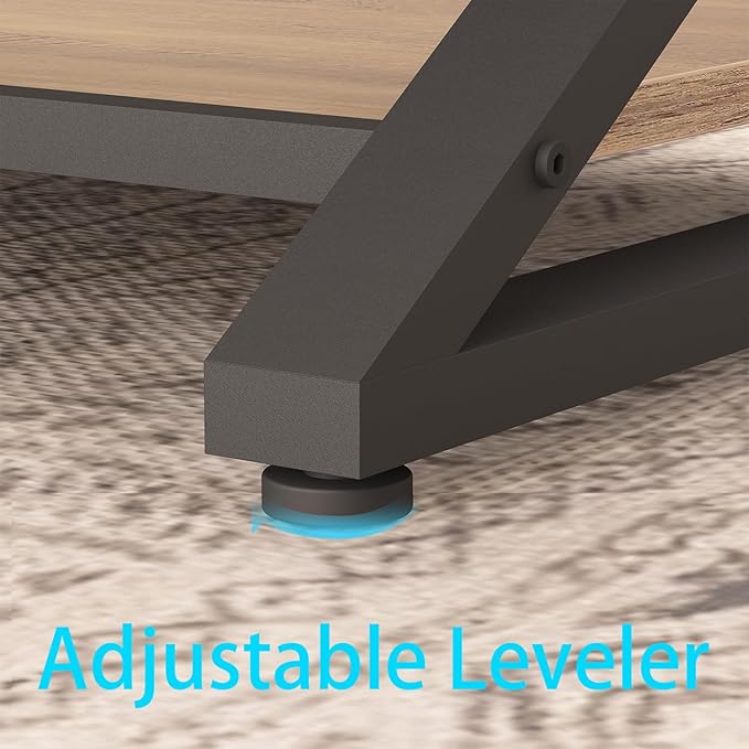 HSH Rustic Wood Coffee Table, Modern Farmhouse Living Room Table, Minimalist Center Table with Storage & Display Shelf, 2 Tier Simple Rectangle Cocktail Tea Table for Home Office Bedroom, 47 Inch