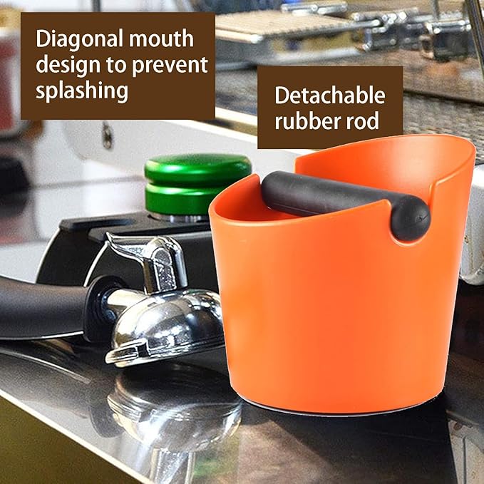 5 Inch Coffee Knock Box Shock-Absorbent Durable Barista Style Knock Box With Removable Knock Bar and Non-Slip Base Gift (S-Orange)