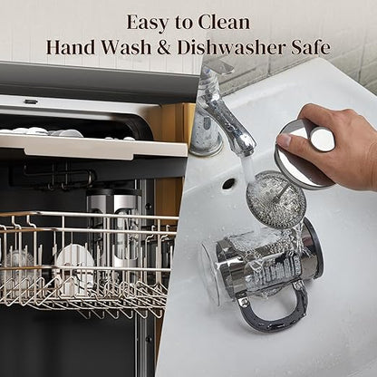 Veken French Press Coffee Maker 21oz 0.6 L, Heat Resistant Thickened Borosilicate Glass,Stainless Steel Brewer,Single Serve Small Pot, Cold Brew Cafetera Teapot for Kitchen Travel Camping, Dark Pewter