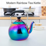 Load image into Gallery viewer, Whistling Tea Kettle for Stovetop Induction Stainless Steel Tea pot Whistle Kettles Gas Stove Top Fast Boiling Water Modern Rainbow Iridescent Color Mirror Finish 2 Quart