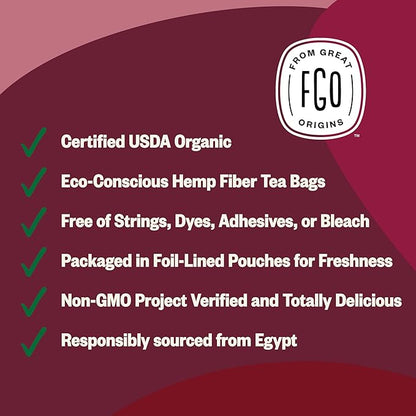 FGO Organic Hibiscus Tea, 100 Count, Eco-Conscious Tea Bags, Caffeine Free, Packaging May Vary (Pack of 1)