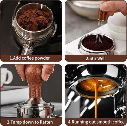 Gmnuiy51mm Coffee Tamper Set 24PCS, Espresso Accessories Kit Barista Kit,316stainlesss Tamper & WDT Tool,316stainlesss Frothing Pitcher, Stirrer, Tamper Mat, Latte Art Pen Coffee puck screen (brown)