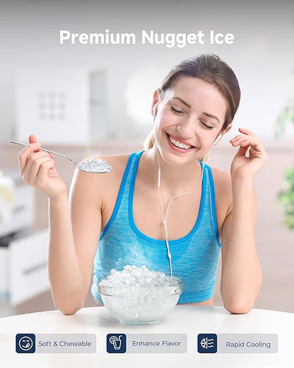 Commercial Ice Machine, Under Counter Ice Maker 66 Lb/Day, Built-in Freestanding Nugget Ice Maker with 2-Drawer Ice Baskets, Auto-Cleaning & 24H Timer, for Commercial & Home Use(Black)