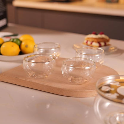 CNGLASS Tea Cups Set of 4 Double Wall Glass Tea Cup, 5.1oz Asian Insulated Clear Teacups 150ML,Small Espresso Cup for Coffee