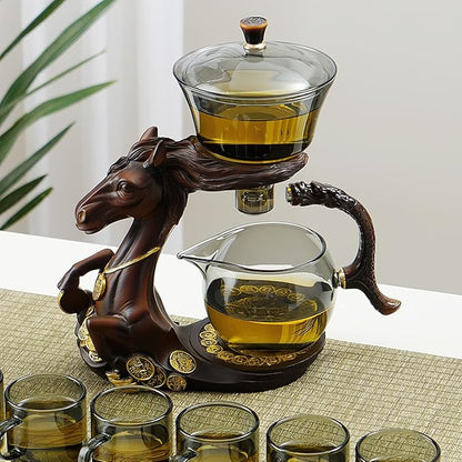 Semi Automatic Drip TeaPot, Lazy Kung Fu Glass Magnetic Tea Set, Heat Resistant Glass Magic Teapot Set, Suitable for home/office Reception Tea Set, Perfect for Holiday Gifts