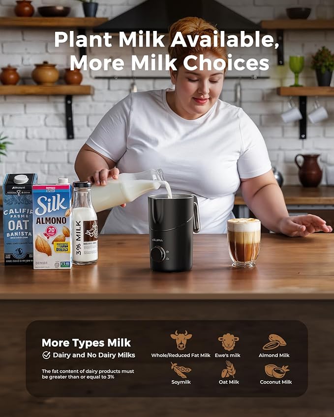 Milk Frother and Steamer, 8-in-1 Electric Milk Frother for Coffee, 13.5oz/400mL Large Capacity Automatic Warm and Cold Foam Maker, Hot Chocolate Maker Coffee Frother, Black